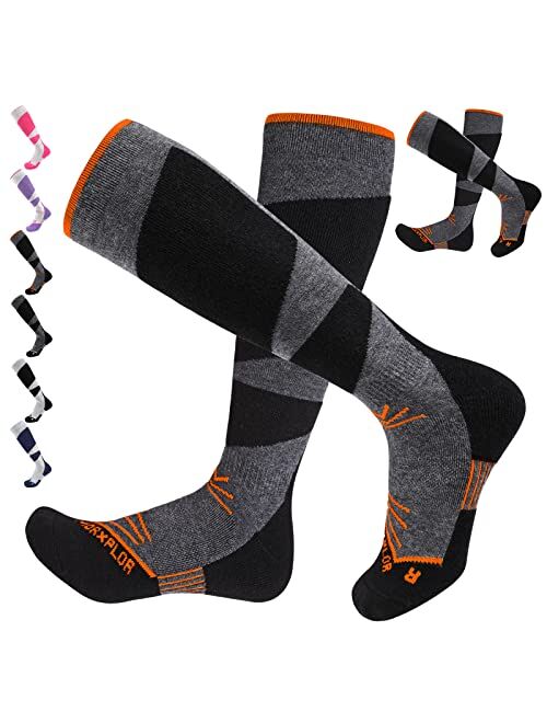 MORXPLOR Merino Wool Ski Socks 2 Pairs Pack for Men&Women,Skiing and Snowboarding Knee High Warm Socks for Cold Weather