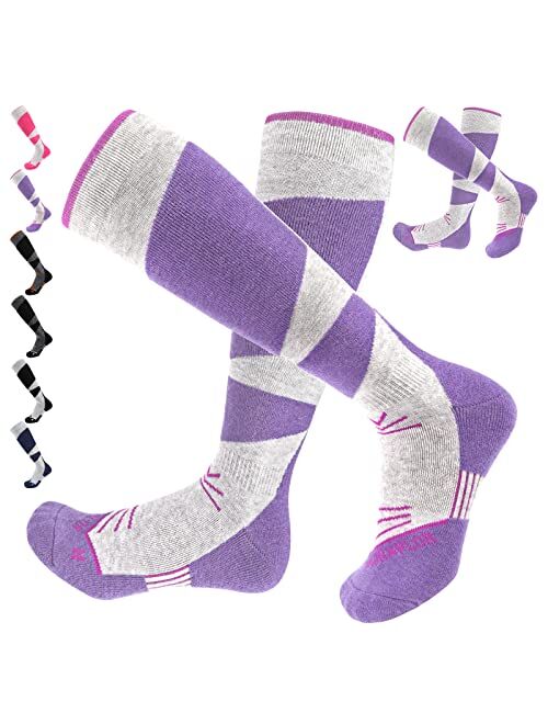 MORXPLOR Merino Wool Ski Socks 2 Pairs Pack for Men&Women,Skiing and Snowboarding Knee High Warm Socks for Cold Weather