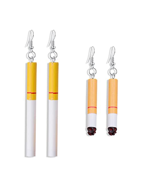 YUNXI 2 Pairs Harajuku Creative Funny Cigarette Butt Drop Dangle Earrings Wacky Lifelike Cigarette Earrings for Women Girls Unisex Cool Punk Jewelry