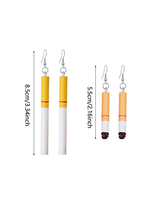 YUNXI 2 Pairs Harajuku Creative Funny Cigarette Butt Drop Dangle Earrings Wacky Lifelike Cigarette Earrings for Women Girls Unisex Cool Punk Jewelry