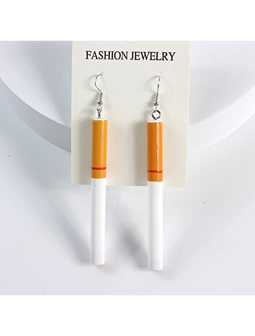 YUNXI 2 Pairs Harajuku Creative Funny Cigarette Butt Drop Dangle Earrings Wacky Lifelike Cigarette Earrings for Women Girls Unisex Cool Punk Jewelry