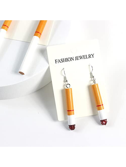 YUNXI 2 Pairs Harajuku Creative Funny Cigarette Butt Drop Dangle Earrings Wacky Lifelike Cigarette Earrings for Women Girls Unisex Cool Punk Jewelry