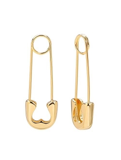 Sannyra Safety Pin Earrings for Women, Cubic Zirconia Paper Clip Huggie Earrings, 14k Gold Plated Safety Pin Jewelry for Teen Girls