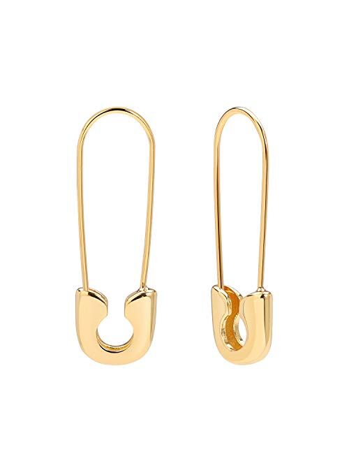 Sannyra Safety Pin Earrings for Women, Cubic Zirconia Paper Clip Huggie Earrings, 14k Gold Plated Safety Pin Jewelry for Teen Girls