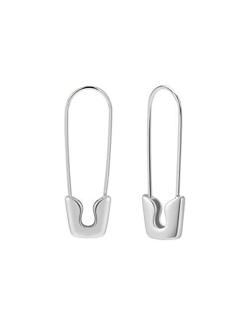 Sannyra Safety Pin Earrings for Women, Cubic Zirconia Paper Clip Huggie Earrings, 14k Gold Plated Safety Pin Jewelry for Teen Girls