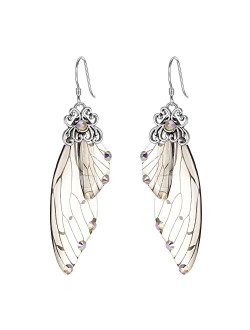 BriLove Butterfly Wing Hook Earrings Elegant Crystal Insect Dragonfly Drop Dangle Earrings for Women Girls Jewelry