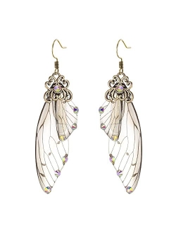 BriLove Butterfly Wing Hook Earrings Elegant Crystal Insect Dragonfly Drop Dangle Earrings for Women Girls Jewelry