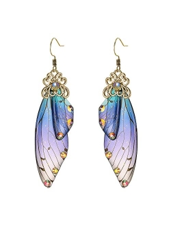 BriLove Butterfly Wing Hook Earrings Elegant Crystal Insect Dragonfly Drop Dangle Earrings for Women Girls Jewelry