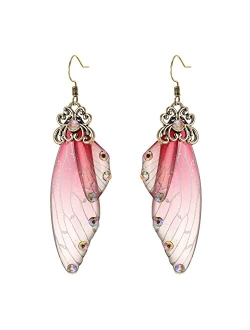 BriLove Butterfly Wing Hook Earrings Elegant Crystal Insect Dragonfly Drop Dangle Earrings for Women Girls Jewelry