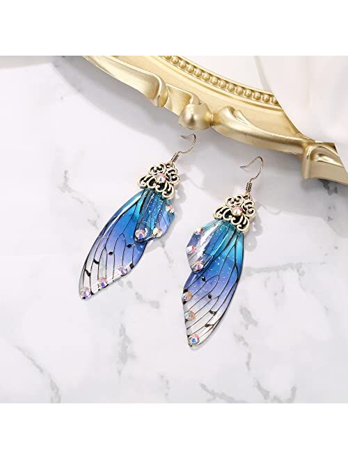 BriLove Butterfly Wing Hook Earrings Elegant Crystal Insect Dragonfly Drop Dangle Earrings for Women Girls Jewelry