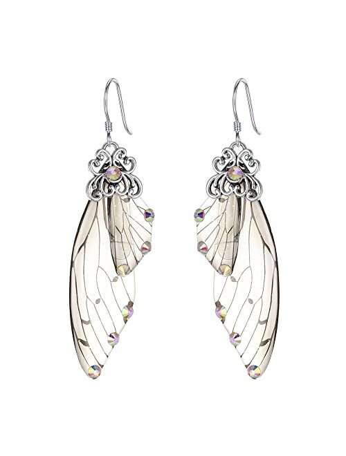 BriLove Butterfly Wing Hook Earrings Elegant Crystal Insect Dragonfly Drop Dangle Earrings for Women Girls Jewelry