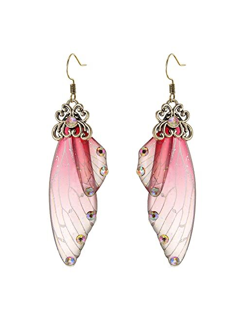 BriLove Butterfly Wing Hook Earrings Elegant Crystal Insect Dragonfly Drop Dangle Earrings for Women Girls Jewelry