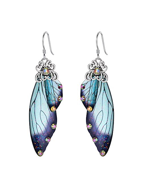 BriLove Butterfly Wing Hook Earrings Elegant Crystal Insect Dragonfly Drop Dangle Earrings for Women Girls Jewelry