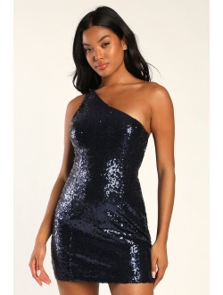 Living For The Party Green Sequin One-Shoulder Mini Dress