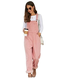 Flygo Corduroy Overalls for Women Loose Fit Adjustable Straps Long Bib Pants Wide Leg Jumpsuits