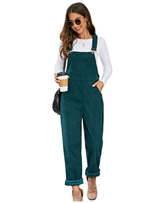 Flygo Corduroy Overalls for Women Loose Fit Adjustable Straps Long Bib Pants Wide Leg Jumpsuits