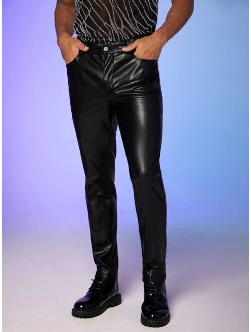 SHEIN Men Slant Pocket PU Leather Pants