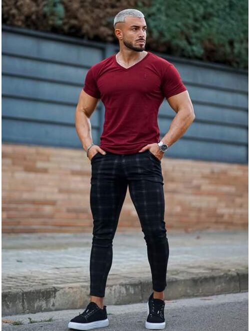 Shein Men Plaid Skinny Pants