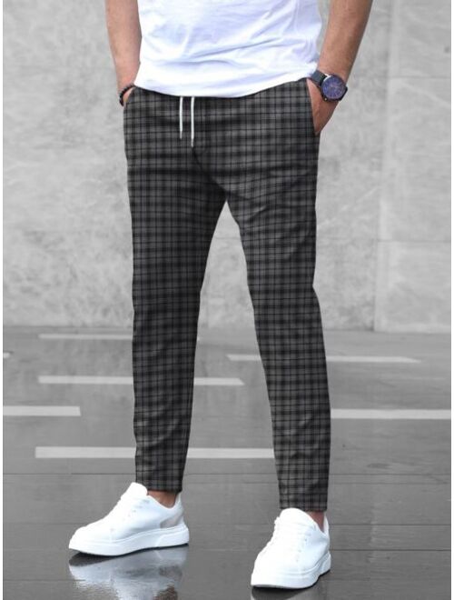 SHEIN Men Plaid Drawstring Waist Pants