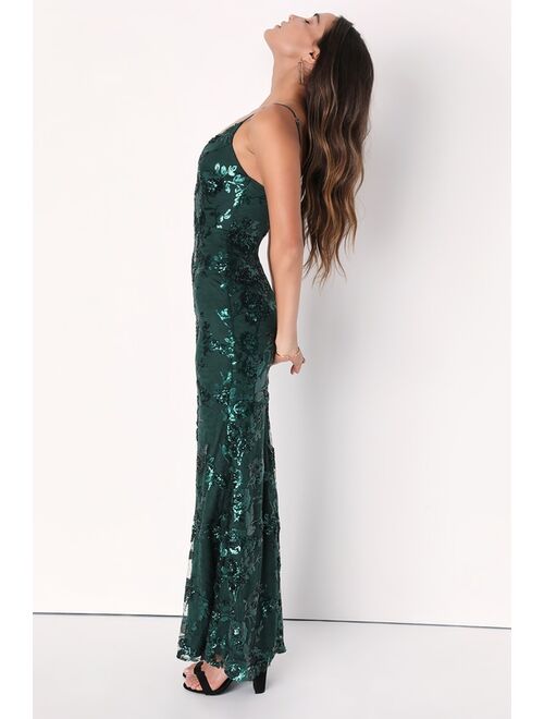 Lulus Shine Language Emerald Green Sequin Mermaid Maxi Dress