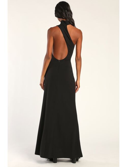 Lulus Keep It Interesting Black Asymmetrical Cutout Halter Maxi Dress