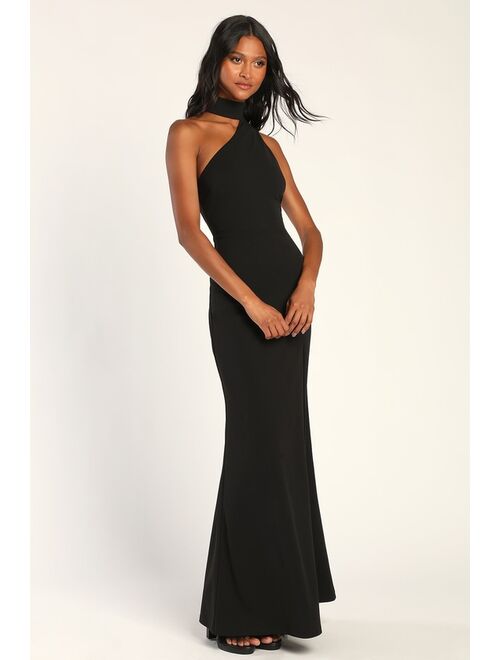 Lulus Keep It Interesting Black Asymmetrical Cutout Halter Maxi Dress