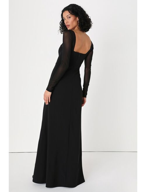 Lulus Perfectly Sensational Black Mesh Long Sleeve Maxi Dress