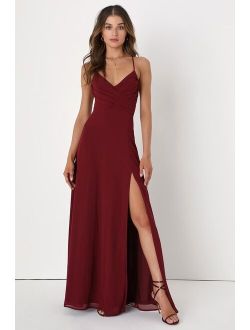 Event Ready Burgundy Backless Lace-Up Maxi Dress