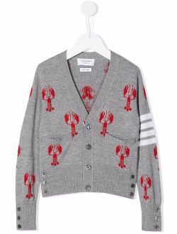 Kids 4-Bar lobster-jacquard wool cardigan