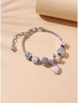 Rhinestone Decor Heart Charm Bracelet