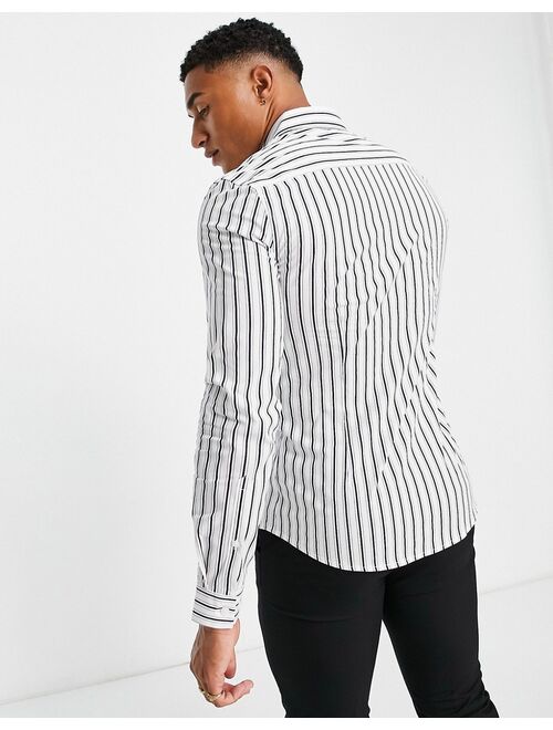 ASOS DESIGN skinny fit smart shirt in white with navy stripe