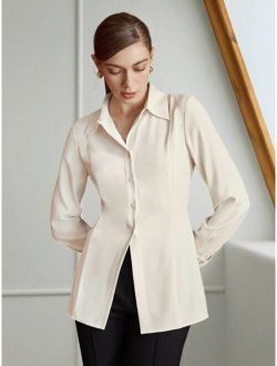 Premium 1pc Tight Waist Button Down Shirt Without Chain