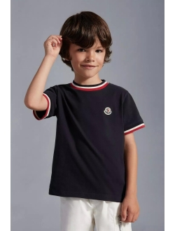 Enfant stripe-trim logo-patch T-shirt