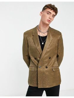 slim blazer in tonal khaki green leopard