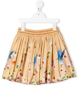 Floral bird organic-cotton skirt