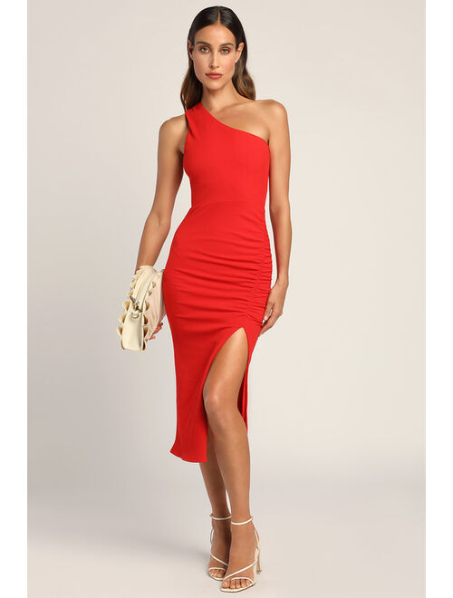 Lulus Centered on Style Red One-Shoulder Bodycon Midi Dress