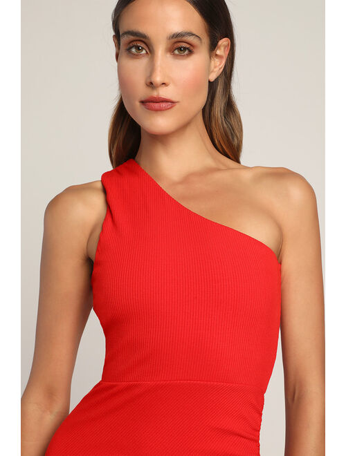 Lulus Centered on Style Red One-Shoulder Bodycon Midi Dress