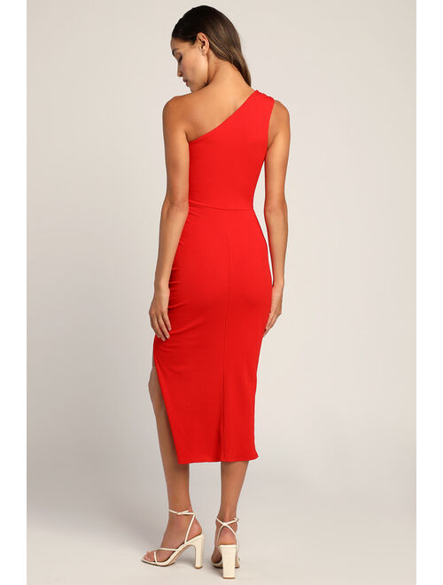 Lulus Centered on Style Red One-Shoulder Bodycon Midi Dress