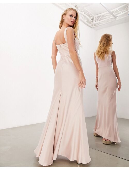 ASOS EDITION satin square neck maxi dress in blush