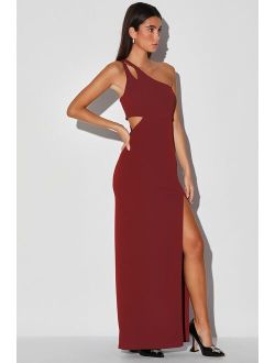 Simply Beautiful Burgundy One-Shoulder Cutout Maxi Dress