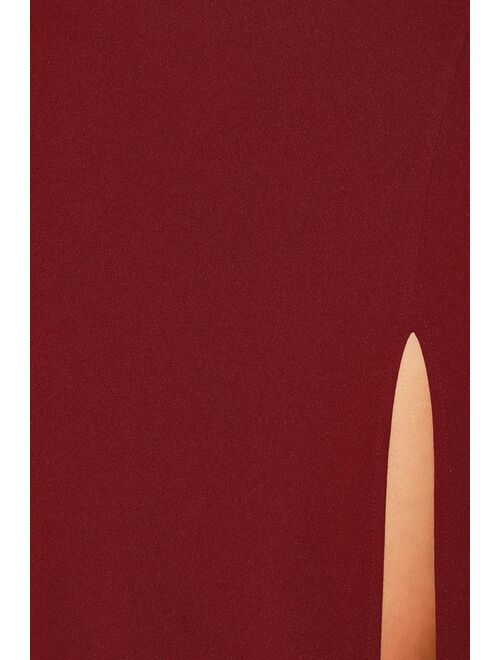 Lulus Simply Beautiful Burgundy One-Shoulder Cutout Maxi Dress