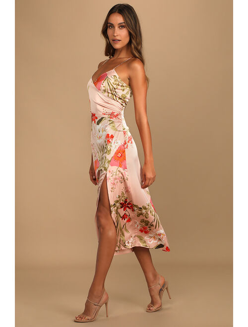 Lulus Remarkable Entrance Pink Floral Print Satin Midi Dress