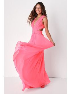 Vivid Imagination Neon Pink Cutout Maxi Dress