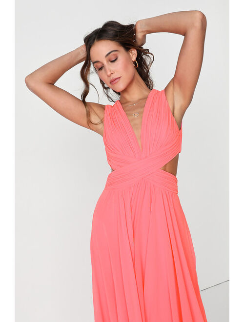 Lulus Vivid Imagination Neon Pink Cutout Maxi Dress