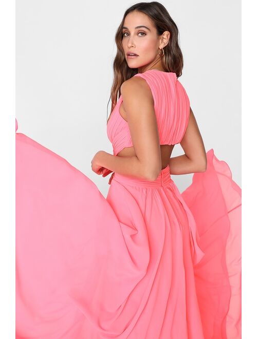 Lulus Vivid Imagination Neon Pink Cutout Maxi Dress