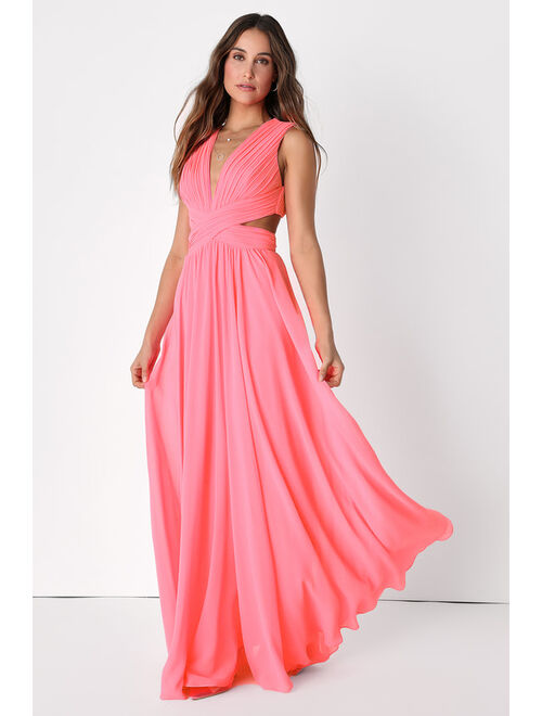 Lulus Vivid Imagination Neon Pink Cutout Maxi Dress