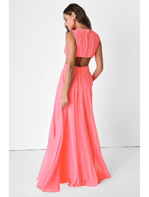 Lulus Vivid Imagination Neon Pink Cutout Maxi Dress