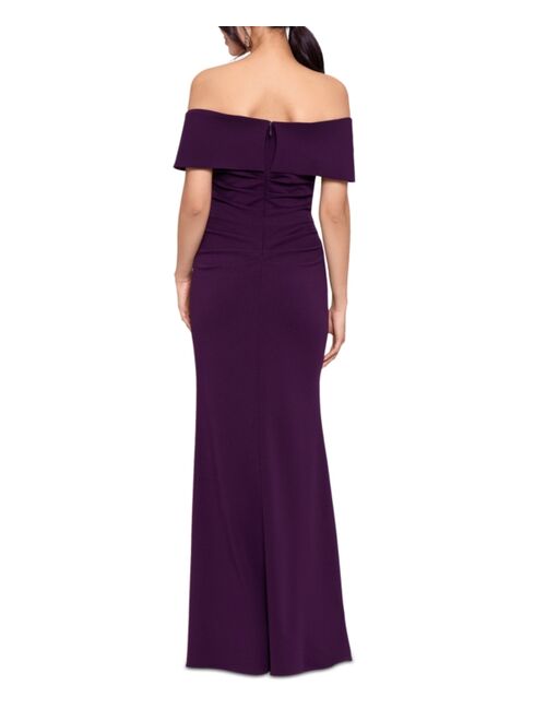 Betsy & Adam Women's Off-The-Shoulder Cuffed Wrap Gown