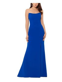 Women's Strapless Side-Slit Scuba Crepe Gown