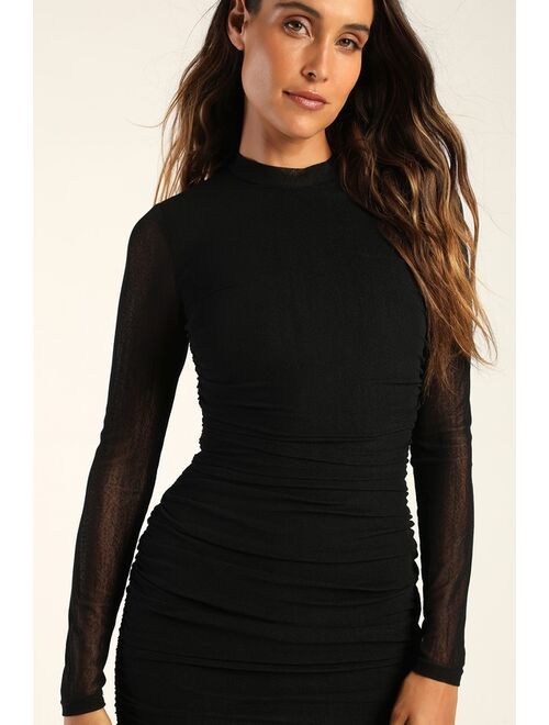 Lulus Fearless Fashion Black Mock Neck Long Sleeve Mini Dress